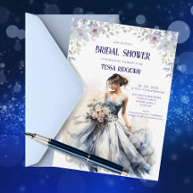 Blue Floral Bridal Shower Invitation