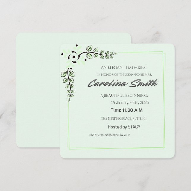 Convite Blue Floral Bridal Shower Invitation | Editable Sp (Frente/Verso)