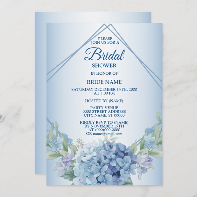 Convite Blue Floral Dusty Chá de panela (Frente/Verso)