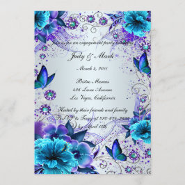 Convite Blue Floral e Butterfly Festa de noivado Invite