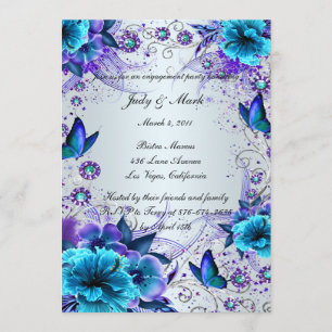 Convite Blue Floral e Butterfly Festa de noivado Invite