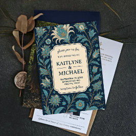 Convite Blue Floral Elegant Botanical Antique Garden