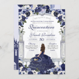 Convite Blue Floral Elegante Charro Princess Quinceanera