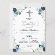Blue Floral espanhol Bautizo Invitation