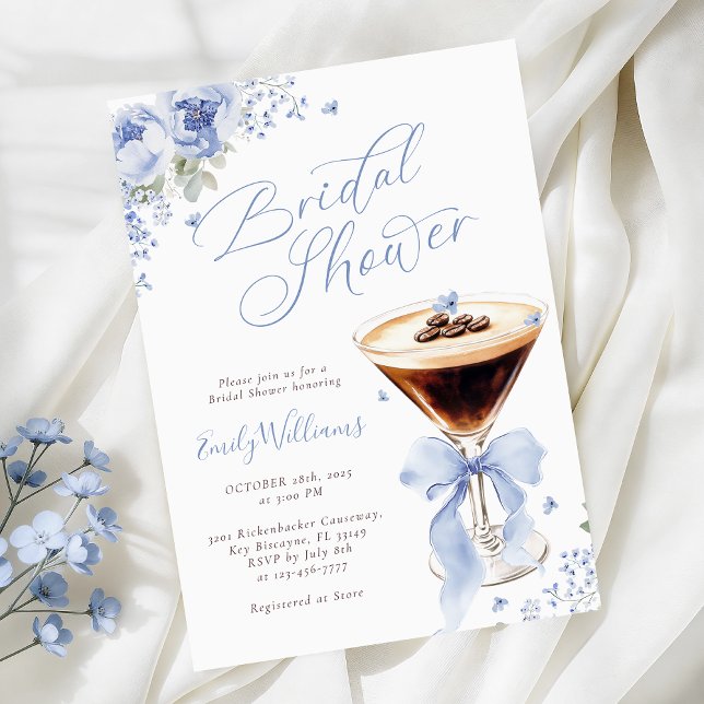 Convite Blue Floral Espresso Martini Bridal Shower (Criador carregado)