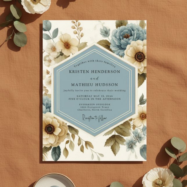 Convite Blue Floral Flourish Wedding (Criador carregado)