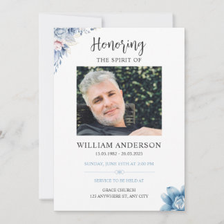 Convite Blue Floral Funeral Invitation Celebration of Life
