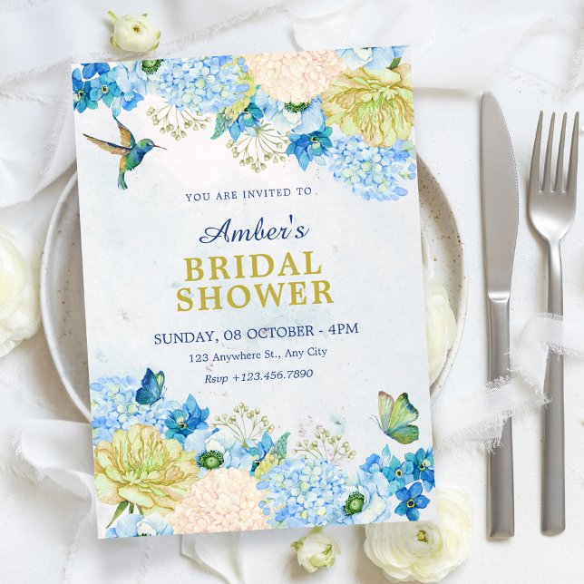 Convite Blue floral garden bridal shower (Criador carregado)