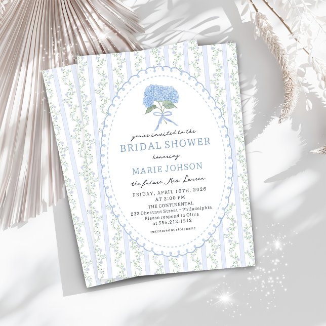 Convite Blue Floral Hydrangea Bridal Shower Invitation (Criador carregado)