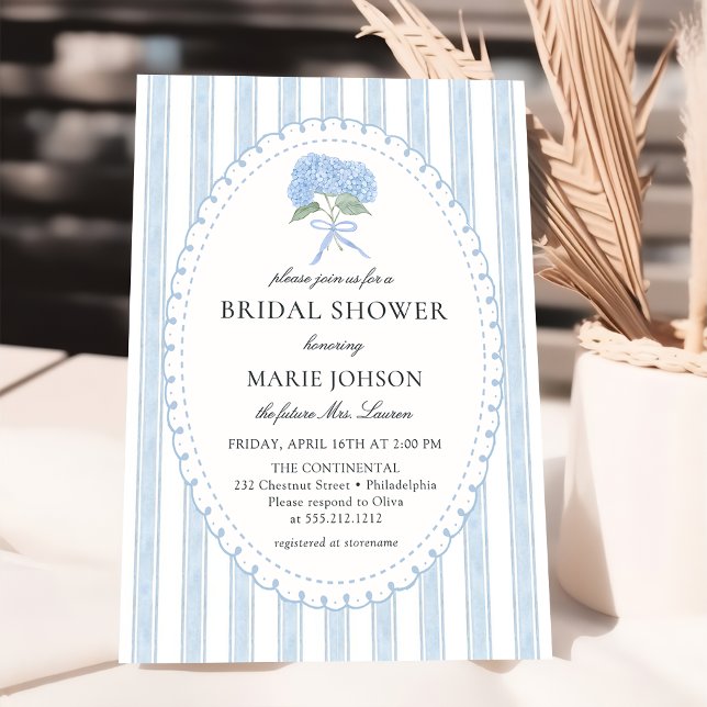 Convite Blue Floral Hydrangea Bridal Shower Invitation (Criador carregado)