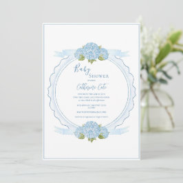 Convite Blue Floral Hydrangea Elegant Baby Shower
