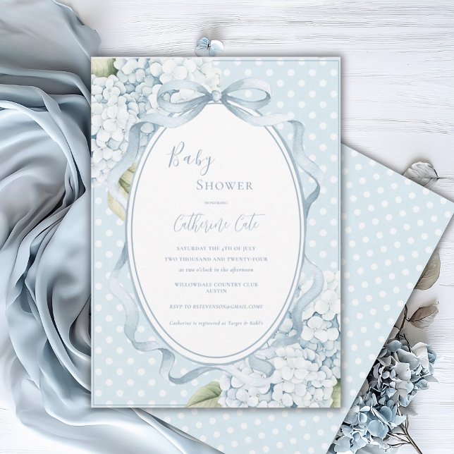 Convite Blue Floral Hydrangeas Whimsical Baby Shower  (Criador carregado)