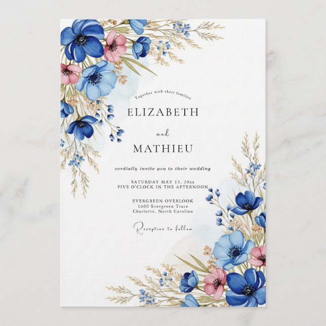Convite Blue Floral Meadow Wedding (Frente)