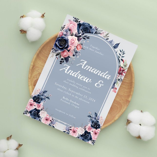 Convite Blue Floral Modern Wedding (Criador carregado)