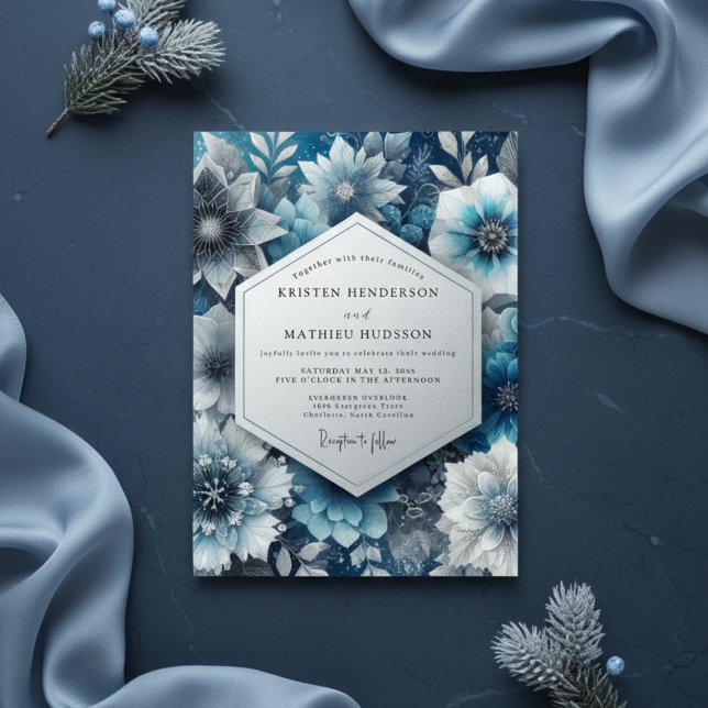 Convite Blue Floral Moody Romance Wedding (Criador carregado)