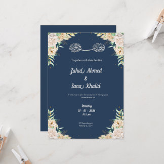 Convite Blue Floral muslim wedding invitation Editable 