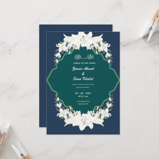 Convite Blue floral Muslim wedding invitation Editable