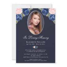 Blue Floral Photo Memorial Service Funeral