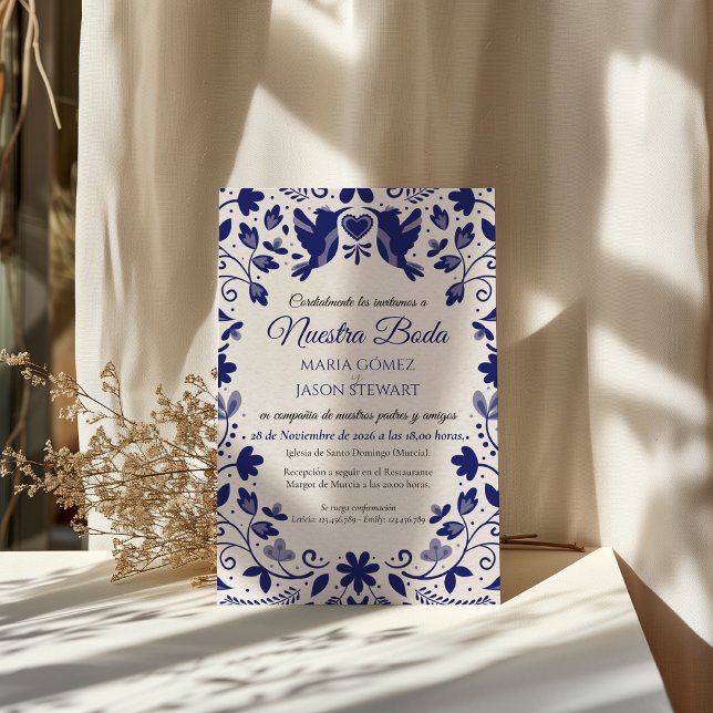 Convite Blue Floral Romantic Aesthetic Spanish Wedding (Blue Floral Romantic Aesthetic Spanish Wedding Invitation)