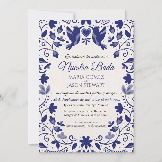 Convite Blue Floral Romantic Aesthetic Spanish Wedding (Frente)