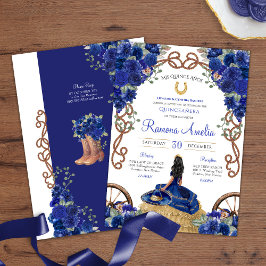 Convite Blue Floral Rustic Charro Western Quinceañera