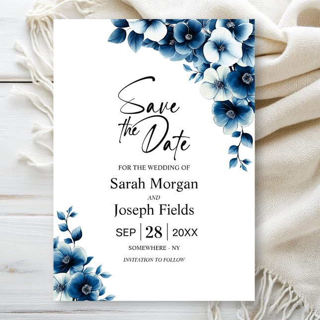 Convite Blue Floral Save the Date (Salvar o Floral Azul na (Criador carregado)