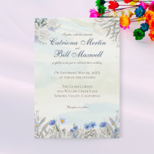 Blue Floral Spring Garden Wedding Invitation