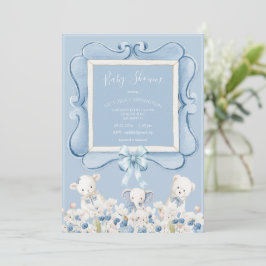 Convite Blue Floral Vintage Animals Baby Shower
