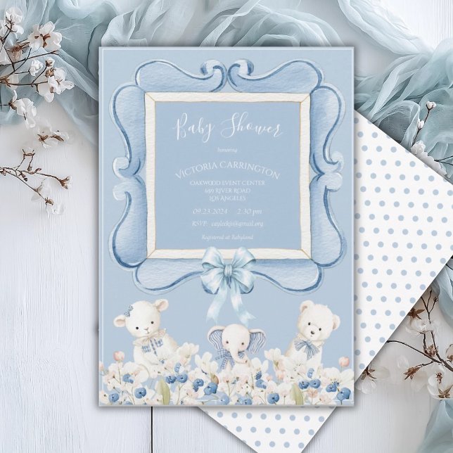 Convite Blue Floral Vintage Animals  Baby Shower (Criador carregado)