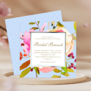 Convite Blue Floral Watercolor com Dots Bridal Brunch