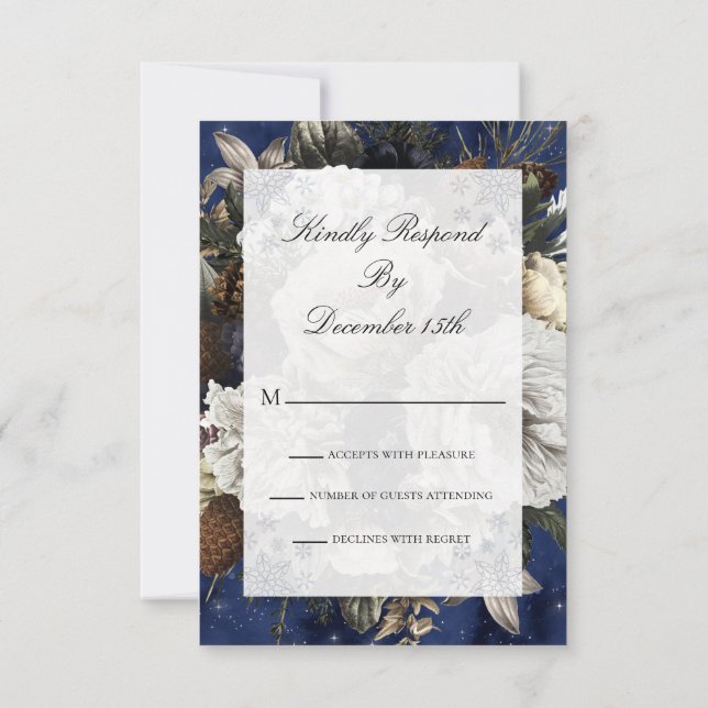 Convite Blue Floral Watercolor - RSVP de Natal (Verso)