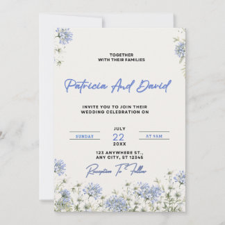 Convite Blue Floral Wedding Invitation Template | Elegant