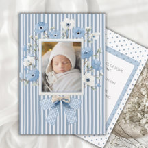 Blue Floral Whimsical Vintage Birth Announcement