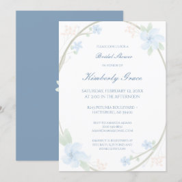 Convite Blue Floral Wreath Chá de panela Invite