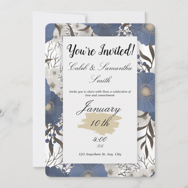 Convite Blue Flower Wedding Invitation (Frente)
