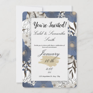 Convite Blue Flower Wedding Invitation