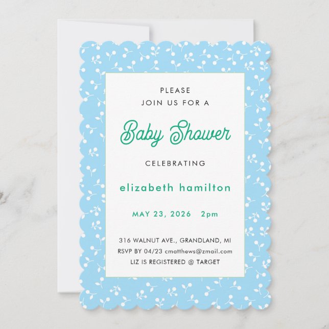 Convite Blue Flowers Baby Shower Invitation (Frente)