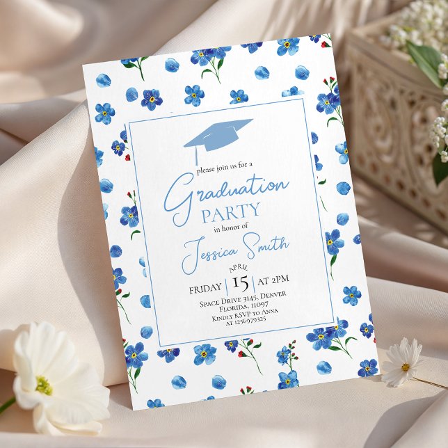 Convite Blue Forget Me Not Graduation Party Invite (Criador carregado)
