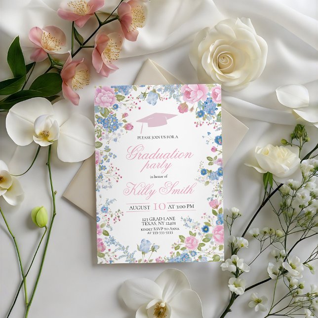 Convite Blue Forget Me Not Graduation Party Invite (Criador carregado)