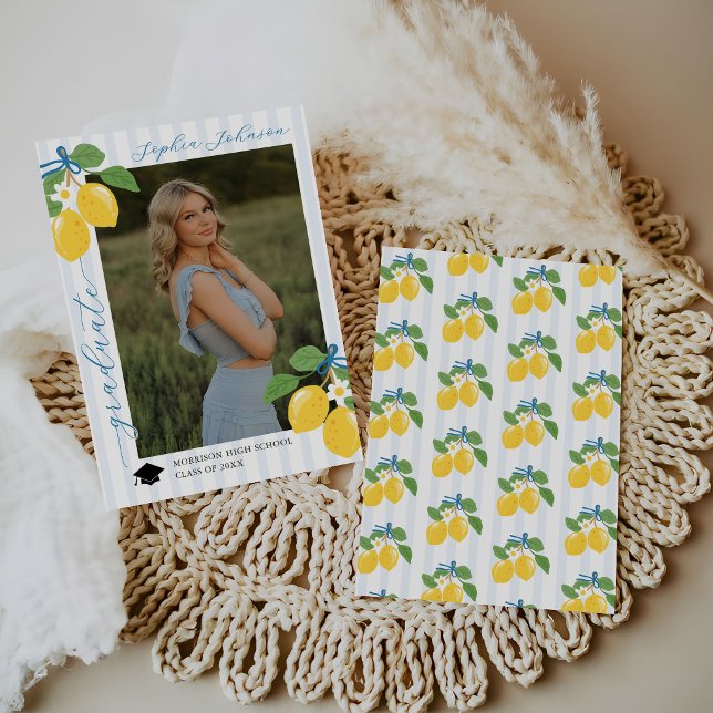 Convite Blue Freshly Lemon Citrus Graduation Announcement (Criador carregado)