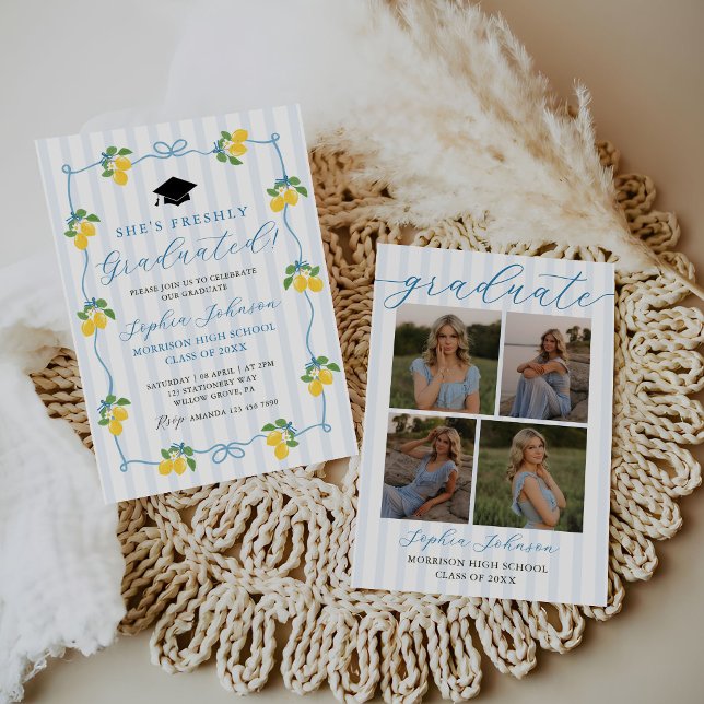 Convite Blue Freshly Lemon Citrus Graduation Party (Criador carregado)