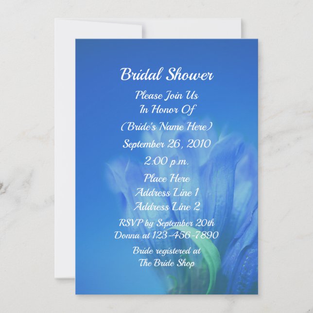 Convite Blue Gentian Flower Bridal Shower  (Frente)