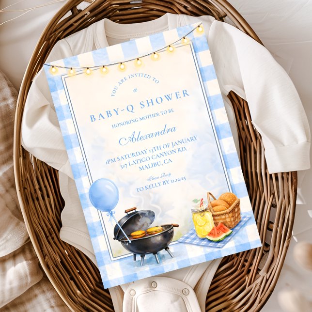 Convite Blue Gingham Baby Q Baby Shower (Criador carregado)