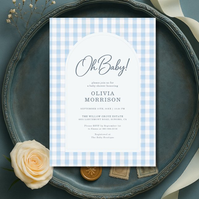 Convite Blue Gingham Baby Shower (Criador carregado)