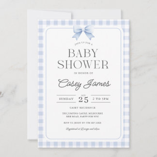 Convite Blue Gingham Baby Shower Invitation