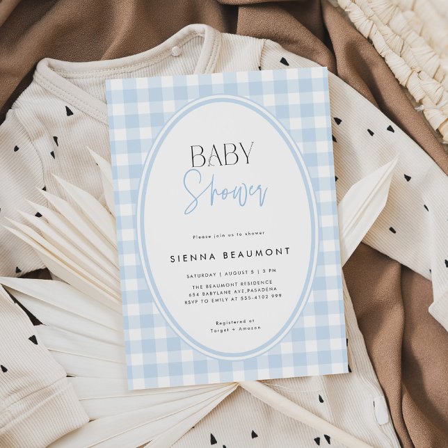 Convite Blue Gingham Baby Shower Invitation (Criador carregado)