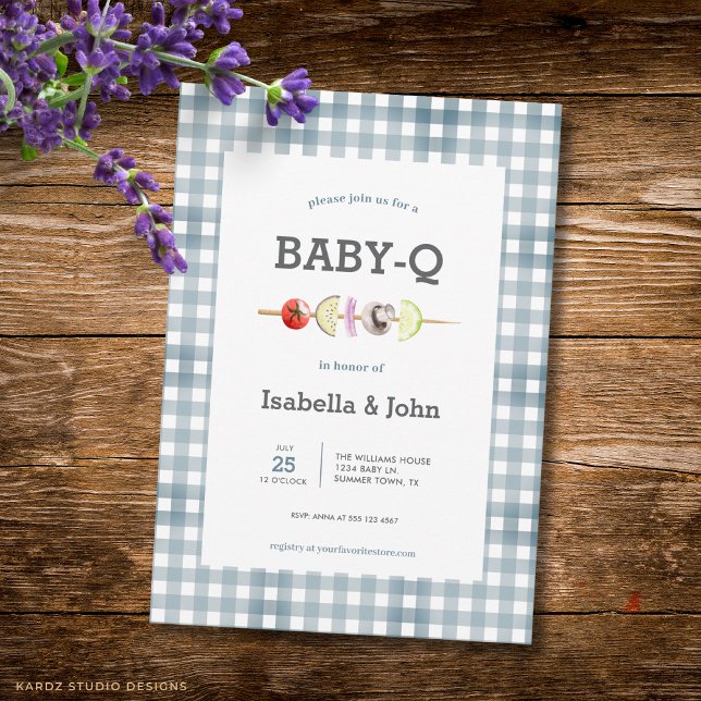 Convite Blue Gingham Barbecue Baby Shower Invitation (Front of the invitation is shown in 5x7-inch. Choose size, paper, and corner style.)