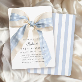 Convite Blue Gingham Bow Cute Baby Shower