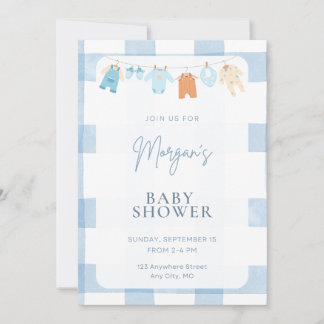 Convite Blue Gingham Boy Baby Shower Invitation