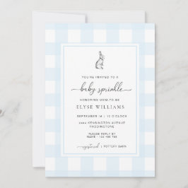 Convite Blue Gingham Bunny Rabbit Baby Sprinkle